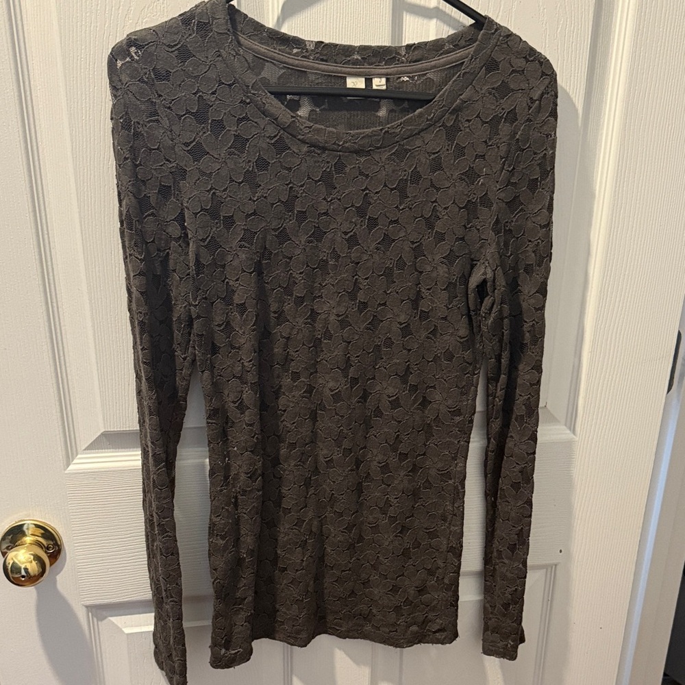 Anthropologie Textured Long Sleeve Top - Dark Gray